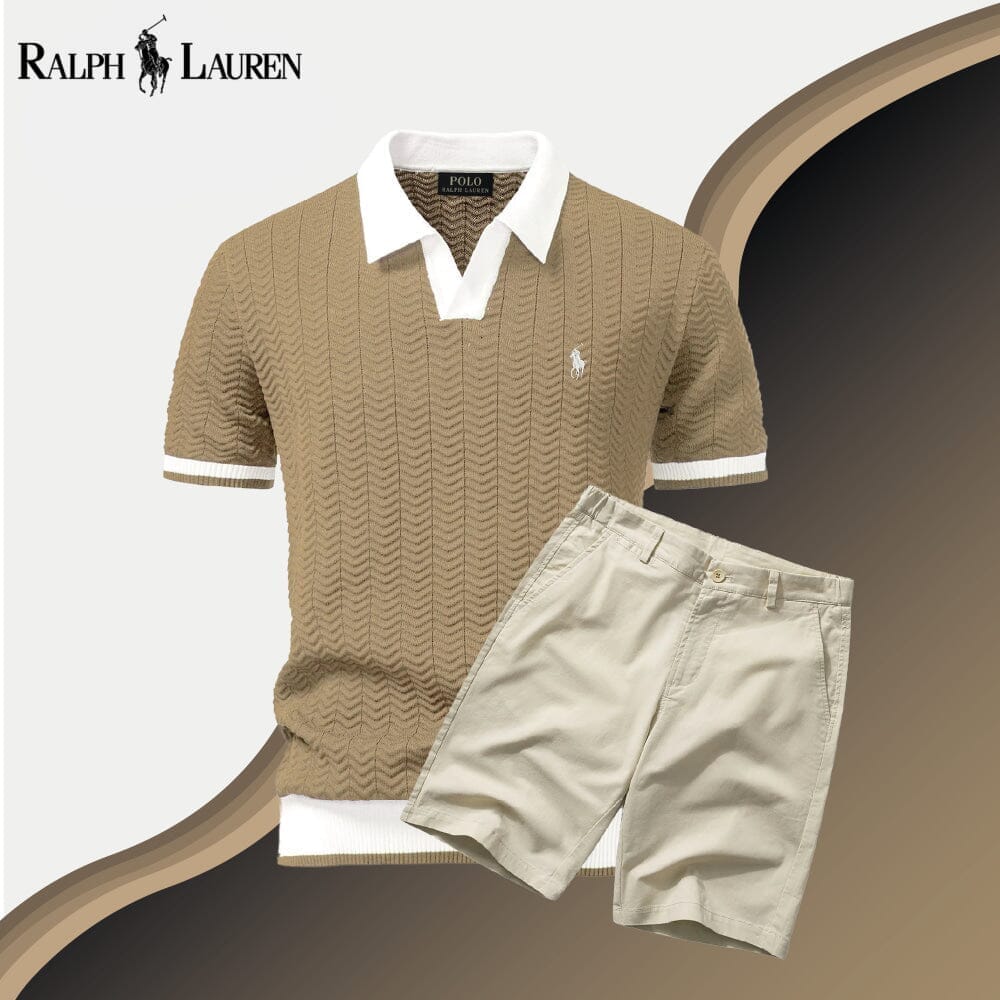 Ralph Lauren Old Money Polo Shirt + Shorts Set LS Sand Beige S