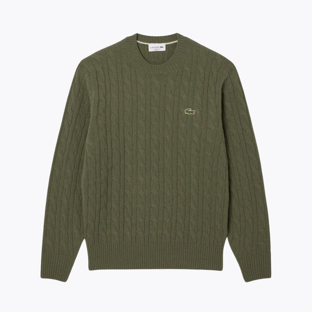 Lacoste Cable Knit Carded Wool Crew Neck Sweater LS Khaki S