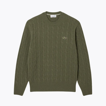 Lacoste Cable Knit Carded Wool Crew Neck Sweater LS Khaki S