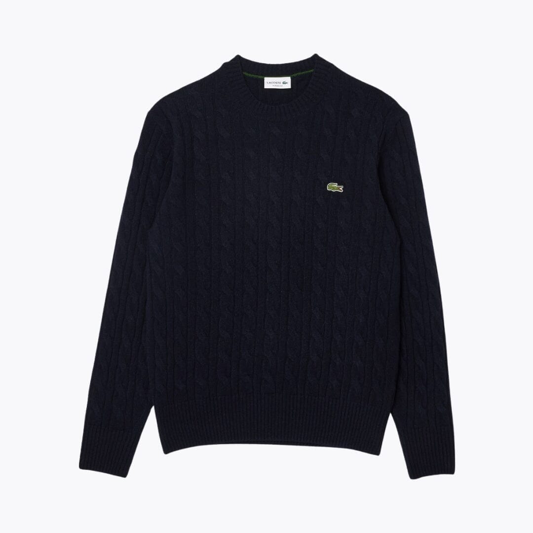 Lacoste Cable Knit Carded Wool Crew Neck Sweater LS Midnight Blue S