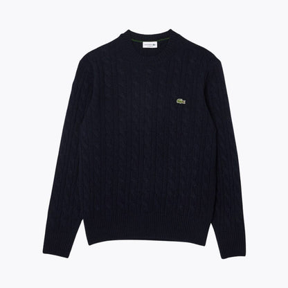 Lacoste Cable Knit Carded Wool Crew Neck Sweater LS Midnight Blue S