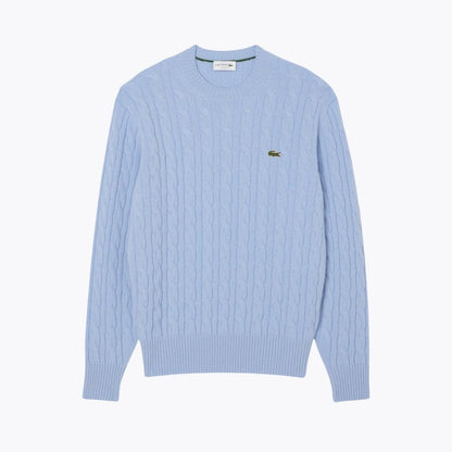 Lacoste Cable Knit Carded Wool Crew Neck Sweater LS Pale Blue S