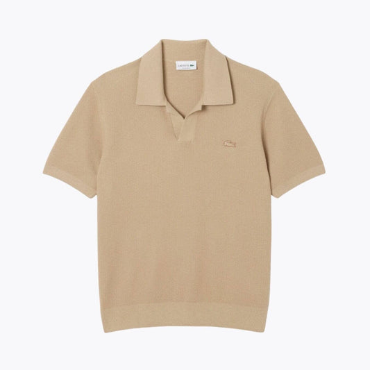 Lacoste Cotton Blend Open Polo Collar Sweater LS Beige S