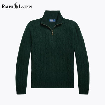 Ralph Lauren Cable-Knit Cashmere Quarter-Zip Jumper LS Green S