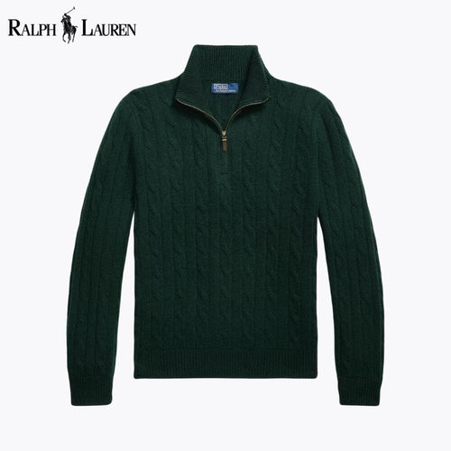 Ralph Lauren Cable-Knit Cashmere Quarter-Zip Jumper LS Green S