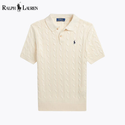 Ralph Lauren Cable-Knit Cotton Polo-Collar Sweater LS Cream S