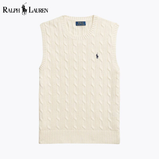 Ralph Lauren Cable-Knit Cotton Sweater Vest LS Cream S