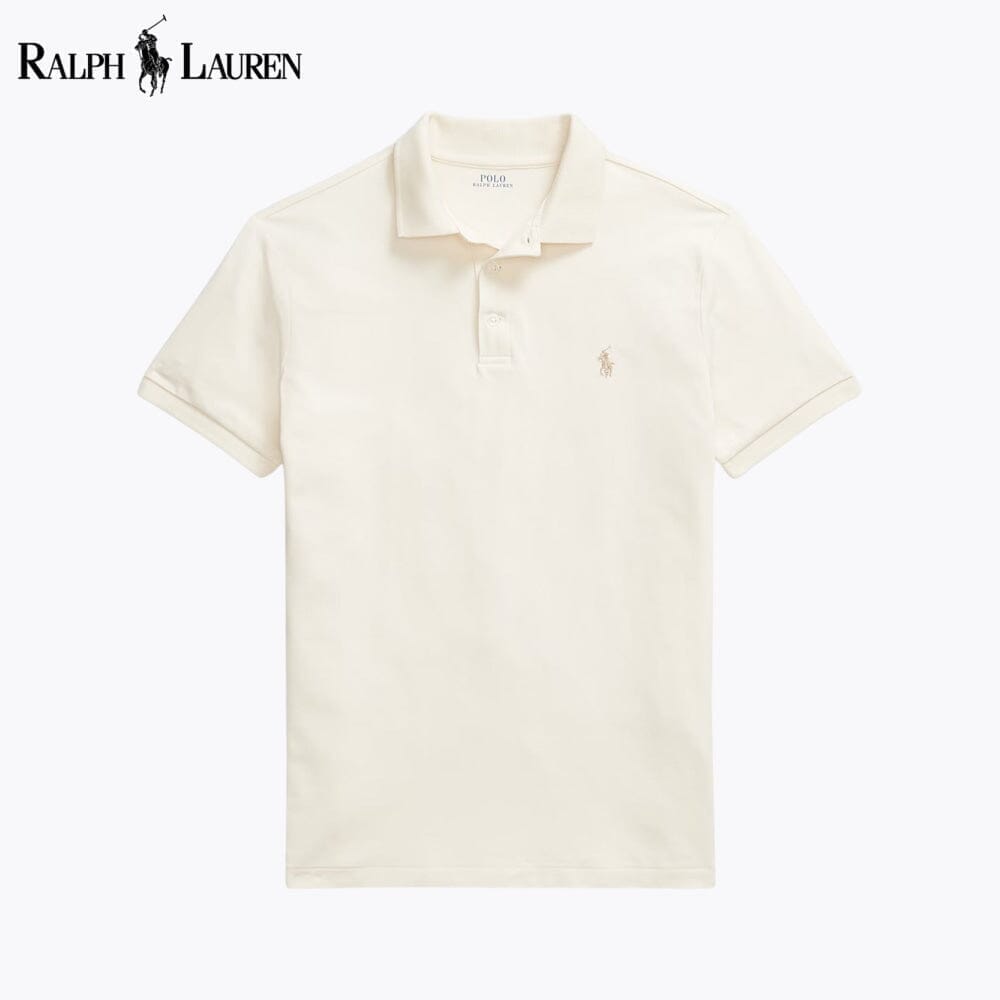 Ralph Lauren Custom Slim Fit Stretch Mesh Polo Shirt LS Cream S