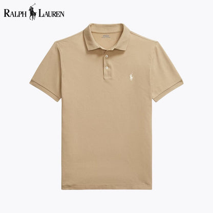 Ralph Lauren Custom Slim Fit Stretch Mesh Polo Shirt LS Khaki S