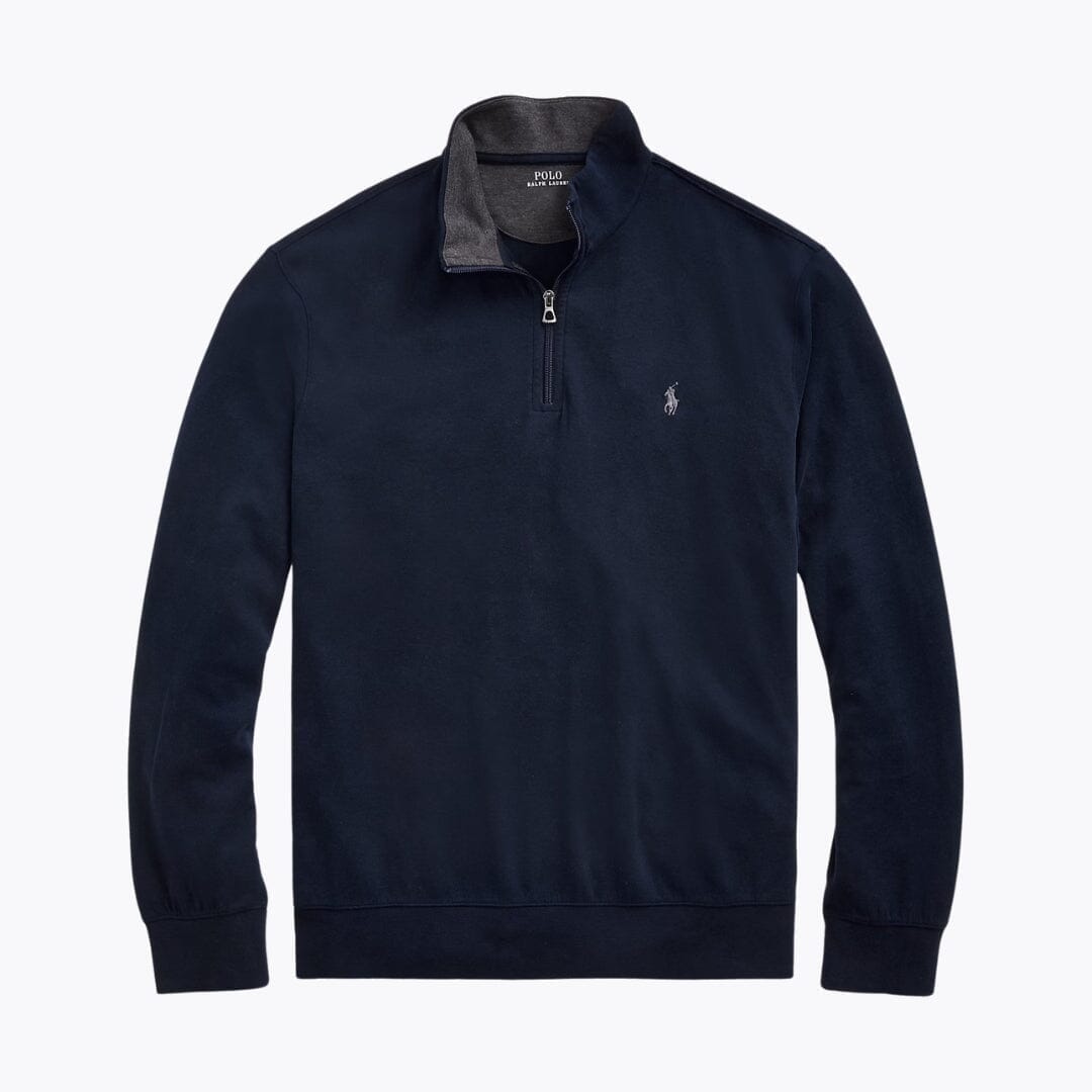 Ralph Lauren Luxury Jersey Quarter-Zip Pullover LS Aviator Navy S