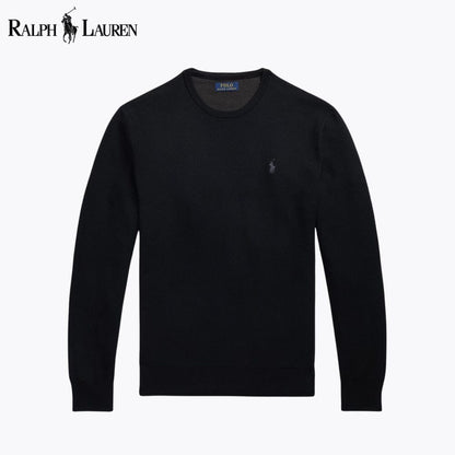 Ralph Lauren Mesh-Knit Cotton Crewneck Sweater LS Black S