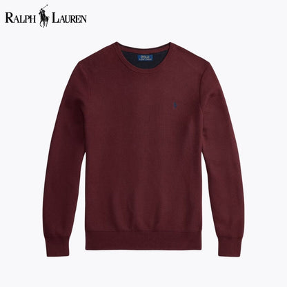 Ralph Lauren Mesh-Knit Cotton Crewneck Sweater LS Red Wine S