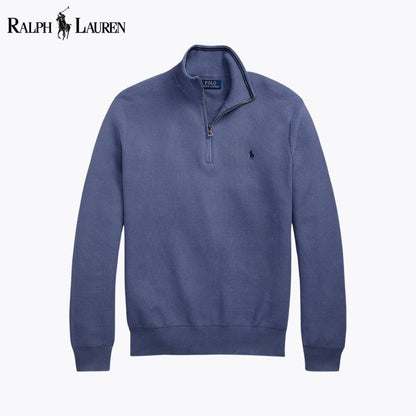 Ralph Lauren Mesh-Knit Cotton Quarter-Zip Sweater LS Blue S