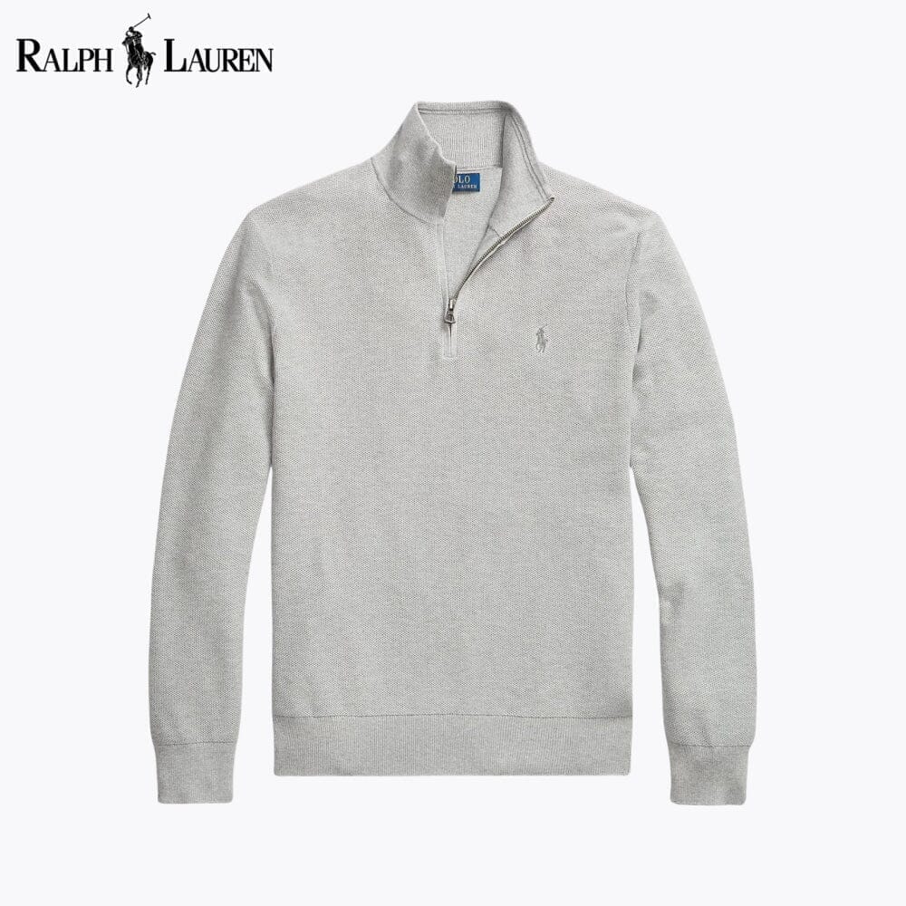 Ralph Lauren Mesh-Knit Cotton Quarter-Zip Sweater LS Grey S