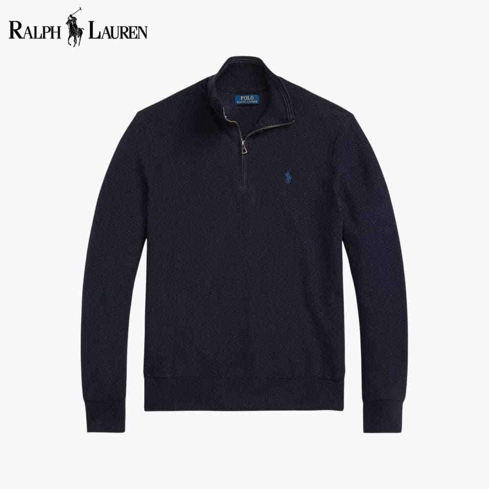 Ralph Lauren Mesh-Knit Cotton Quarter-Zip Sweater LS Navy Blue S