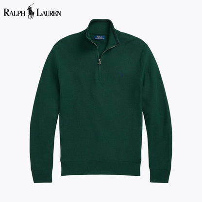 Ralph Lauren Mesh-Knit Cotton Quarter-Zip Sweater LS Vintage Pine S