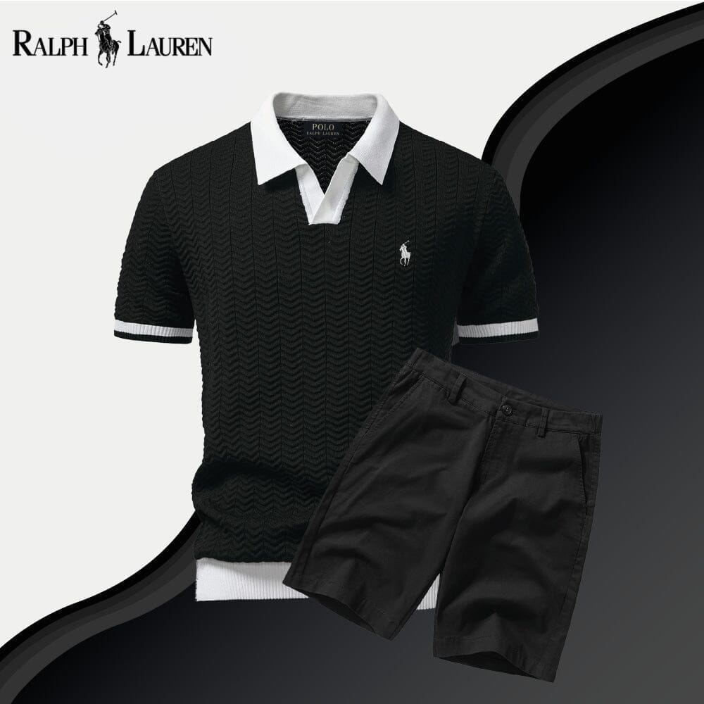 Ralph Lauren Old Money Polo Shirt + Shorts Set LS Black Onyx S
