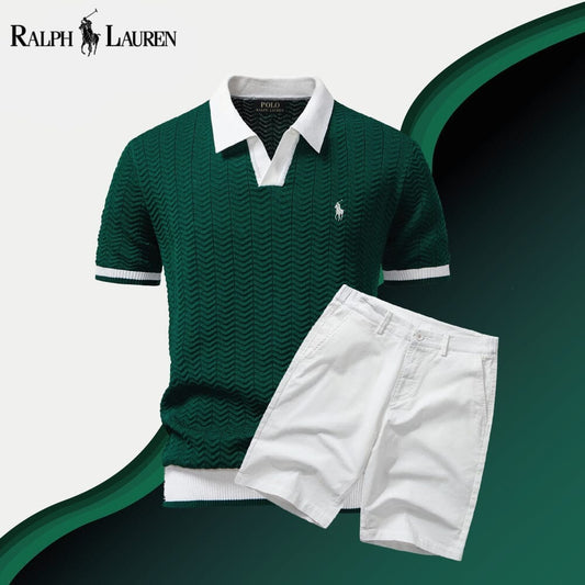 Ralph Lauren Old Money Polo Shirt + Shorts Set LS Emerald Green S