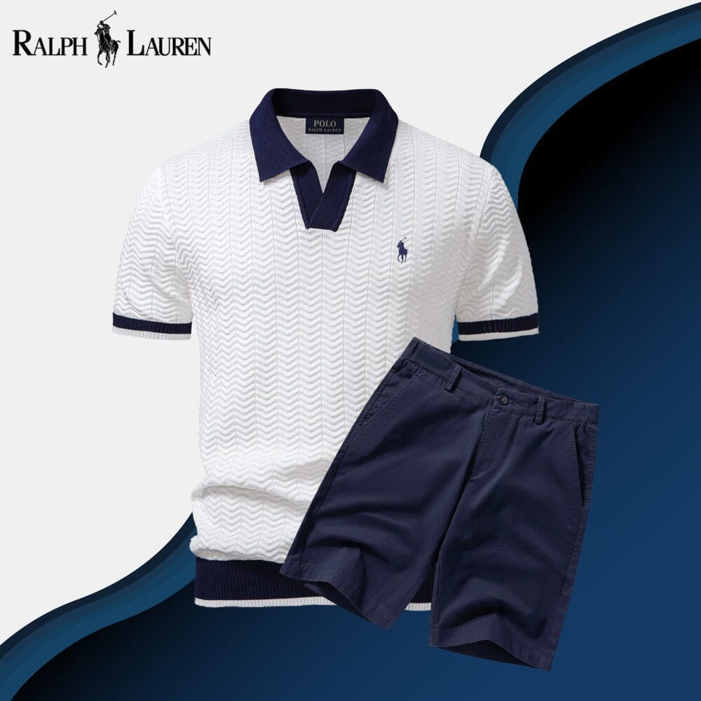 Ralph Lauren Old Money Polo Shirt + Shorts Set LS Snow White S