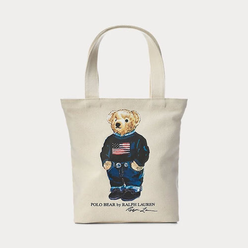 Ralph Lauren Polo Bear Cotton Canvas Tote LS Naturally