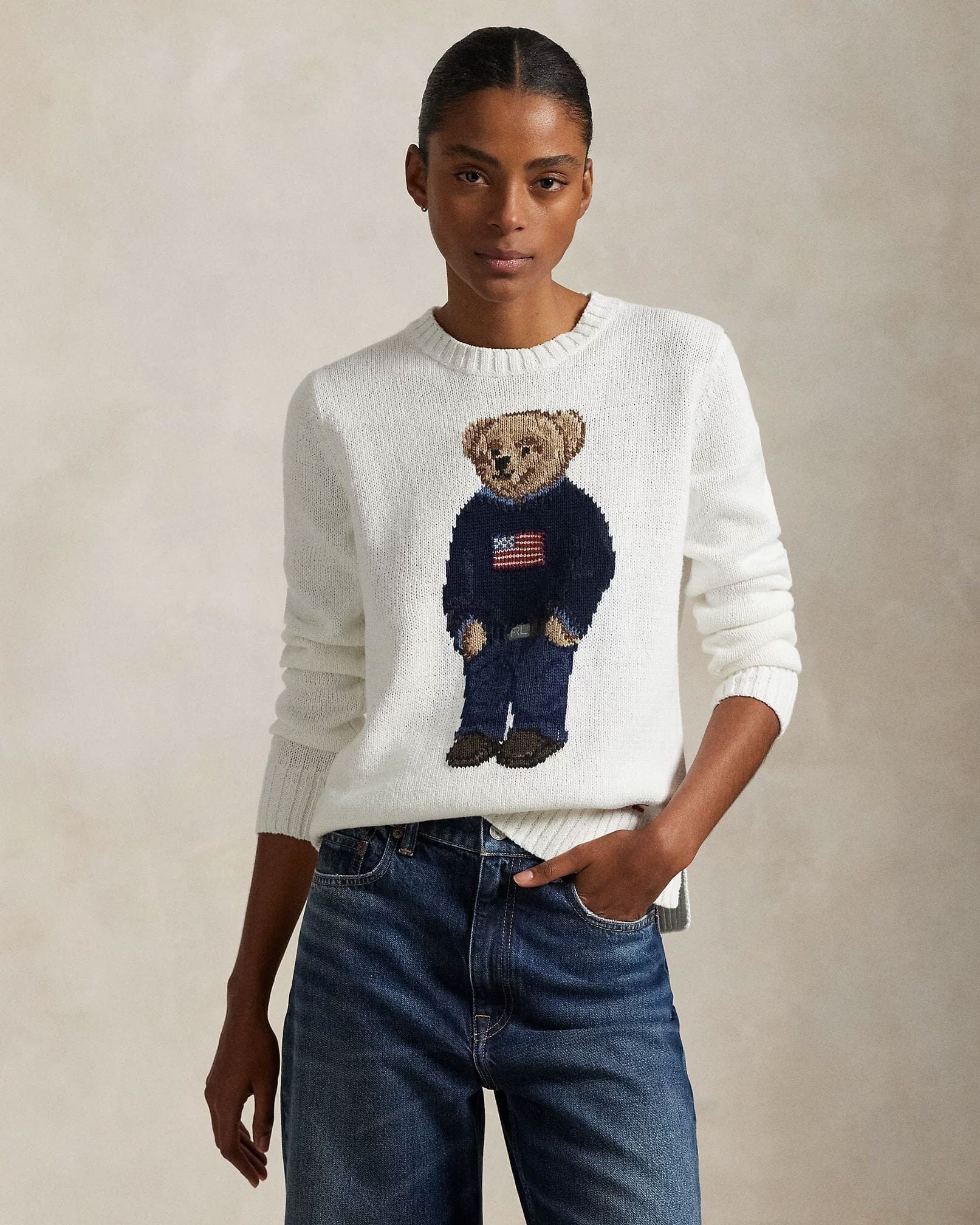 Ralph Lauren Polo Bear Crew Neck Sweater In Linen-Cotton Blend LS