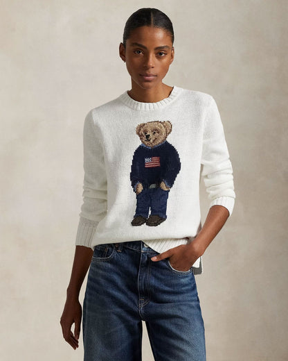 Ralph Lauren Polo Bear Crew Neck Sweater In Linen-Cotton Blend LS