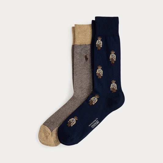 Ralph Lauren Polo Bear Trouser Sock 2-Pack LS Navy/Camel
