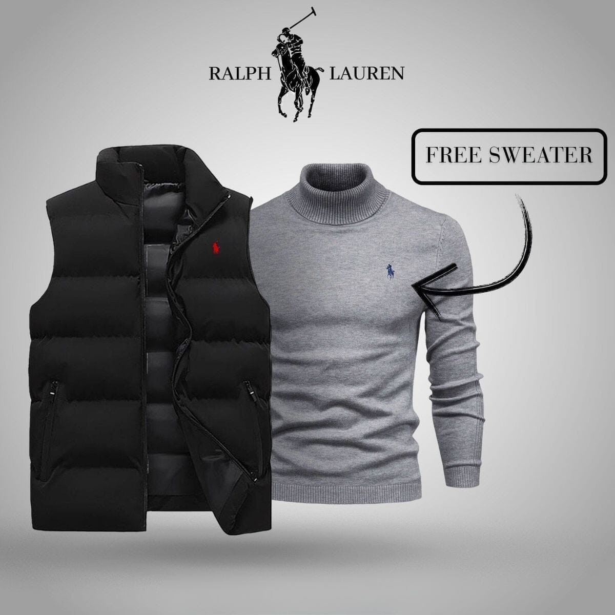 Ralph Lauren Vest + Exclusive Free Sweater (CLEARANCE) LS Black Gray S