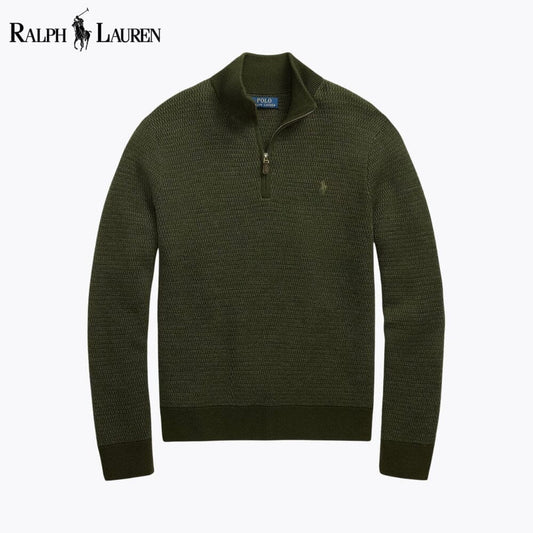 Ralph Lauren Washable Wool Quarter-Zip Sweater LS Olive S