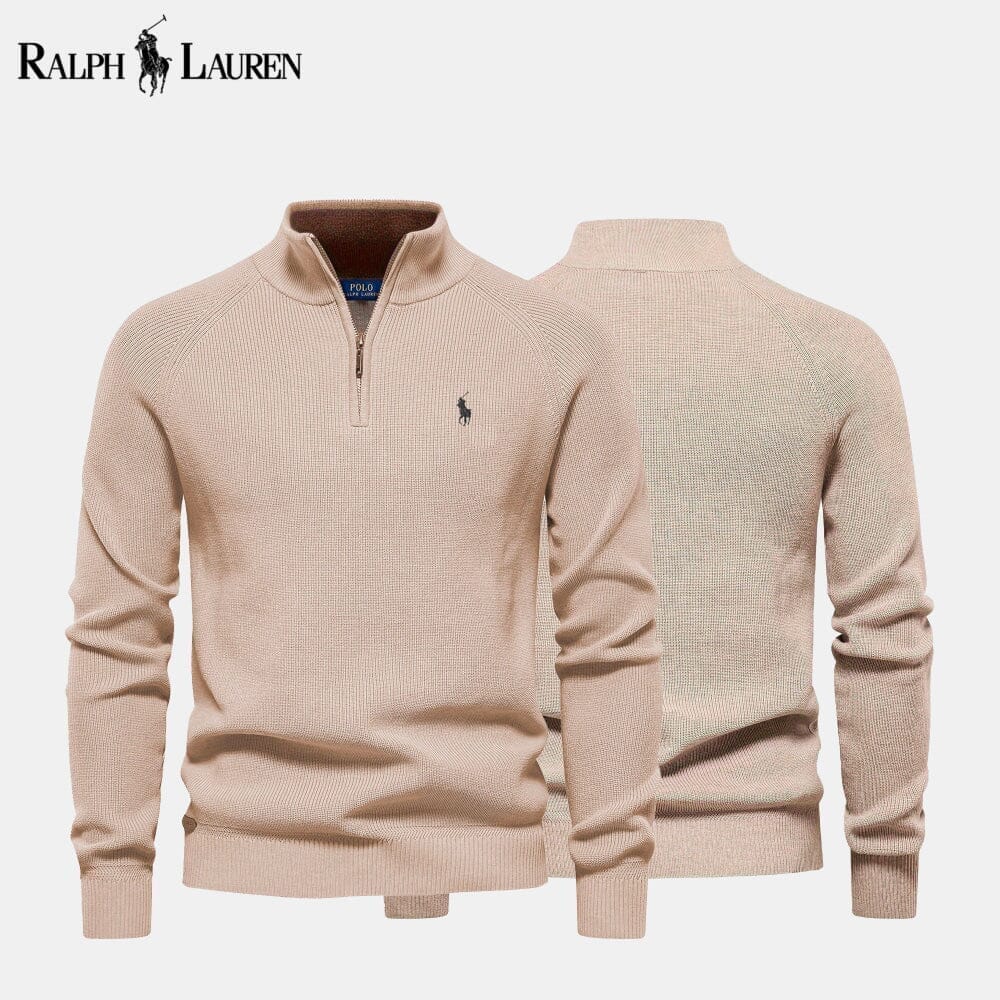 Ralph Lauren Zip Cable-Knit Wool Knit Sweater LS Beige S