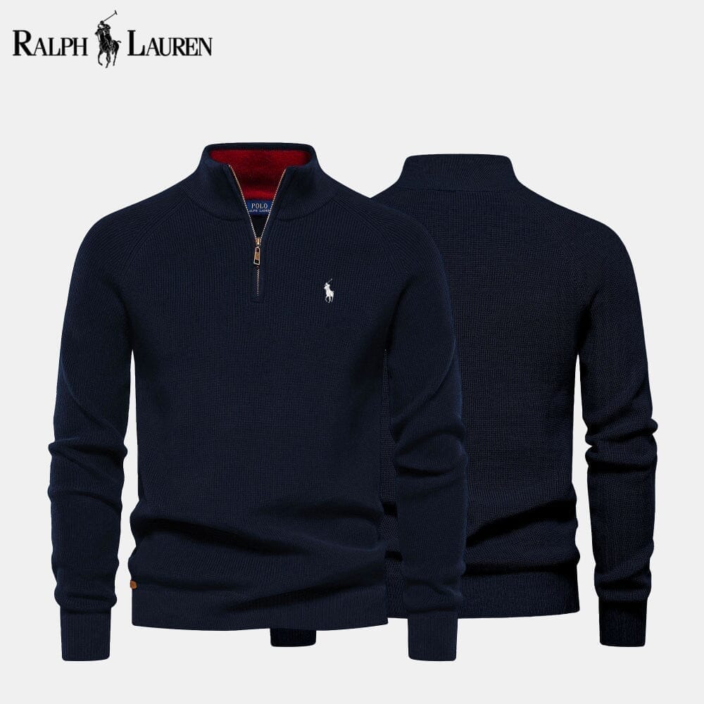 Ralph Lauren Zip Cable-Knit Wool Knit Sweater LS Blue S